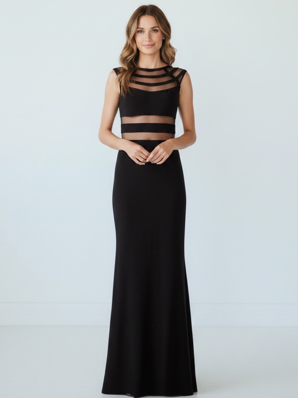 Betsy & Adam Black Illusion Cutout Formal Maxi Gown Size 0